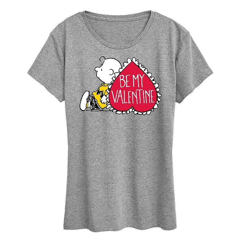 Womens Peanuts Charlie Brown Be My Valentine Graphic Tee Grey Gray Product Image