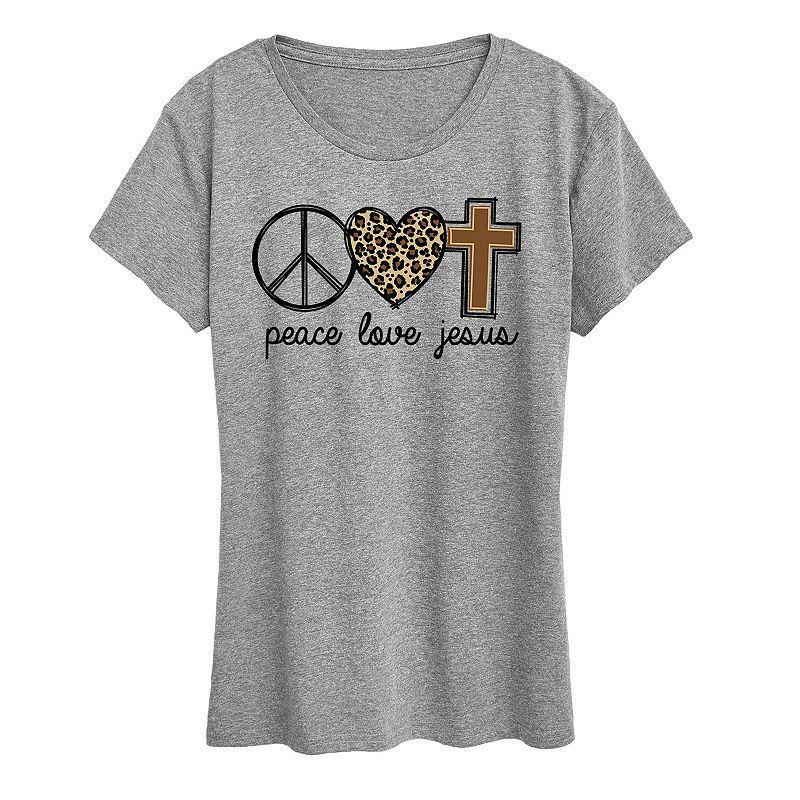 Womens Peace Love Jesus Graphic Tee Grey Gray Product Image