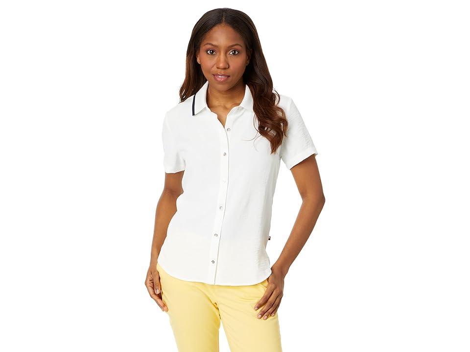 Tommy Hilfiger Short Sleeve Button Up Blouse (Snapdragon) Women's Clothing Product Image