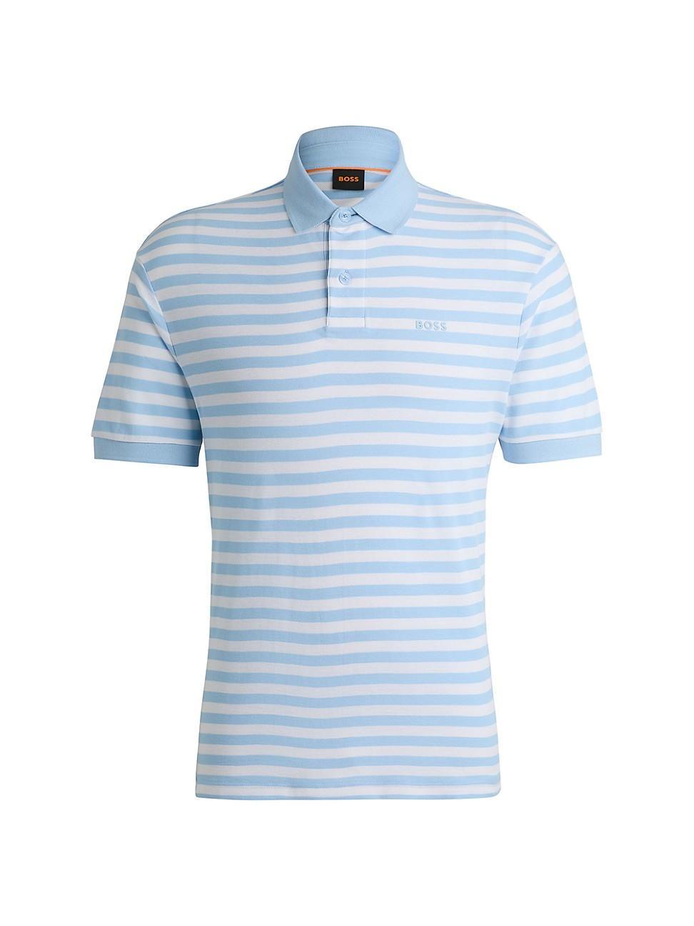 Mens Cotton Pique Polo Shirt with Horizontal Stripe Product Image