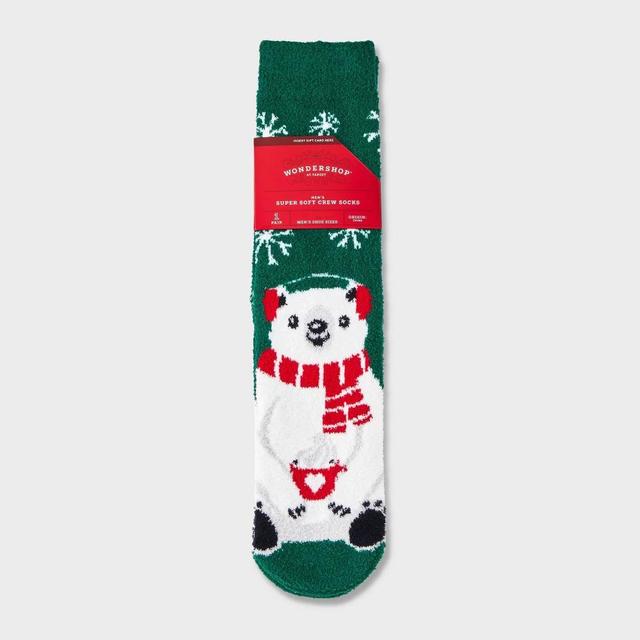 Mens Winter Polar Bear Cozy Crew Socks with Gift Card Holder - Wondershop Dark 6 -12 Product Image