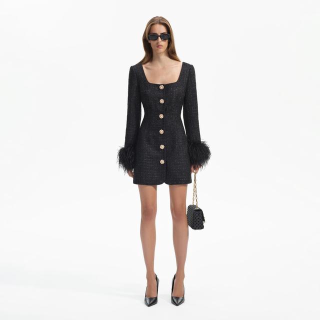 Black Boucle Feather Mini Dress Product Image