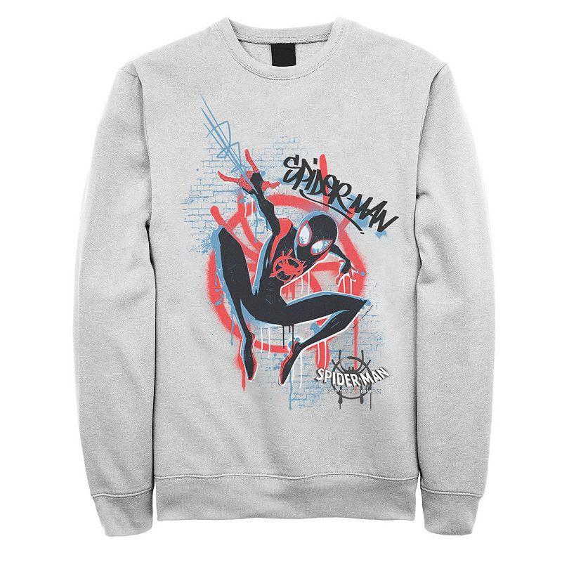 Mens Marvel Spiderverse Blue Red Brick Graffiti Graphic Fleece Pullover Product Image