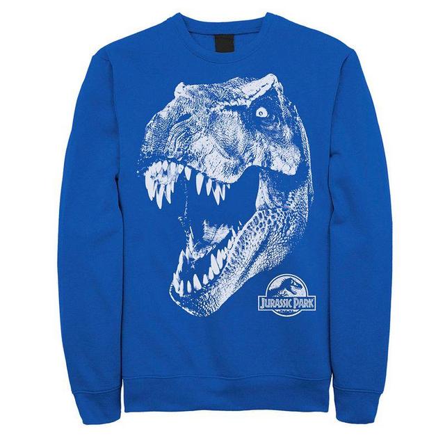 Mens Jurassic Park T-Rex White Head Roaring Graphic Fleece Pullover Product Image