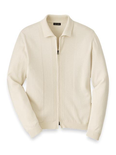 Silk Cotton Cashmere Full Zip Polo - Ivory Product Image