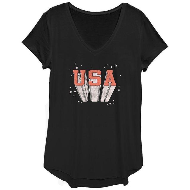 Womens USA Retro 3D Stars Graphic Tee, Girls Product Image