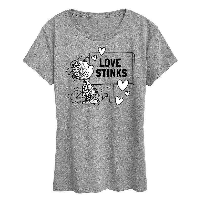 Womens Peanuts Pig Pen Love Stinks Graphic Tee Grey Gray Product Image