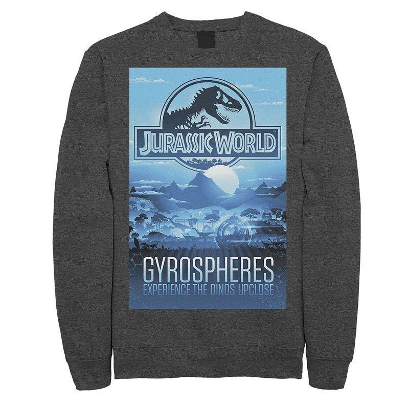 Mens Jurassic World Gyrospheres Tour Park Poster Graphic Graphic Fleece Pullover Pullover Grey Heather Product Image