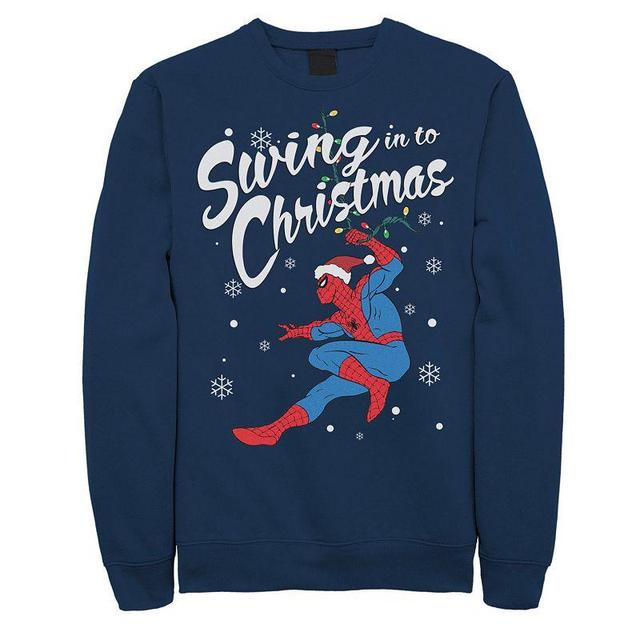 Mens Marvel Spider-Man Swing In To Christmas Sweatshirt Blue Product Image