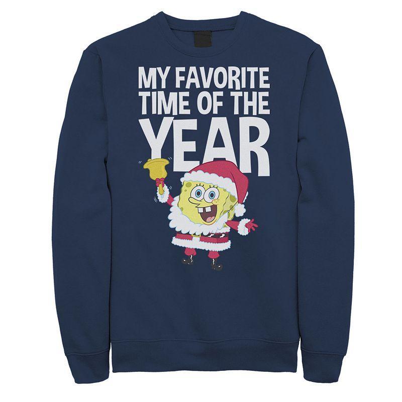 Mens Nickelodeon Spongebob Squarepants Santa Christmas Favortie Time Graphic Fleece Pullover Blue Product Image