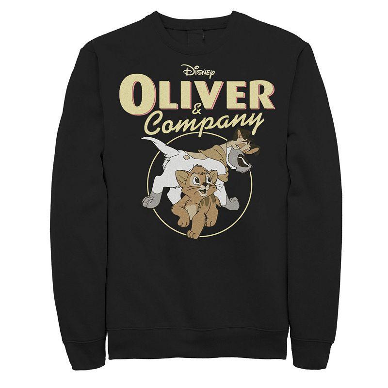 Disneys Oliver & Company Mens Dodger Circle Fleece Graphic Sweatshirt Black Product Image