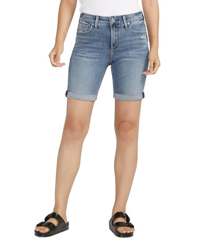 Women's Elyse Mid-Rise Denim Bermuda Shorts Product Image