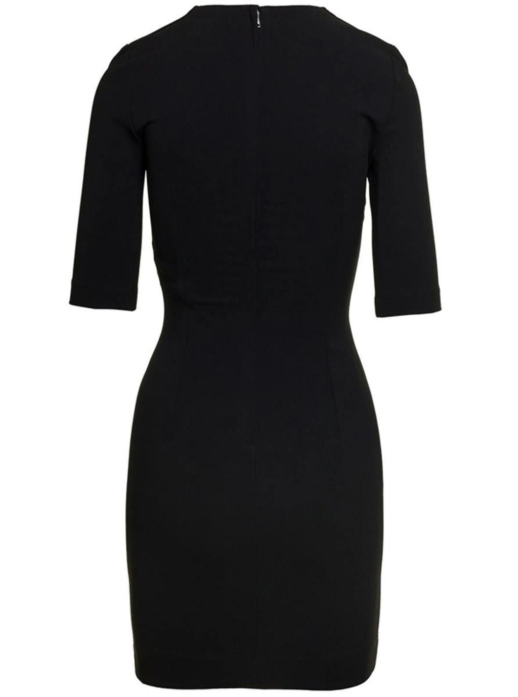 DOLCE & GABBANA Black Mini Dress With Short Sleeves And Neckline Detail In Viscose Blend Woman In Negro Product Image