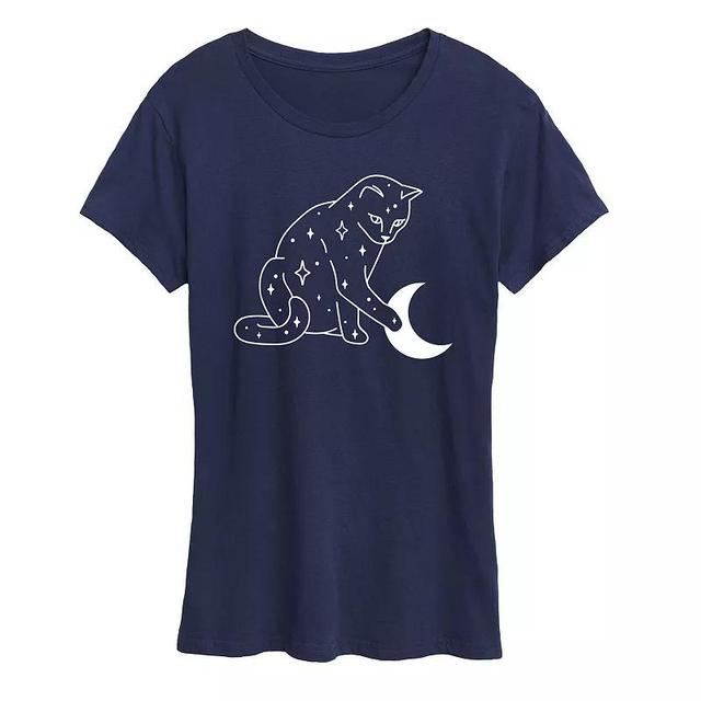 Womens Starry Cat Graphic Tee Blue Product Image