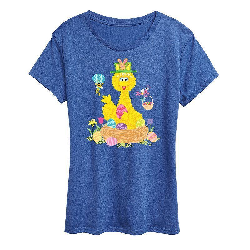 Womens Sesame Street Big Bird Easter Graphic Tee Grey Royal Blue Product Image