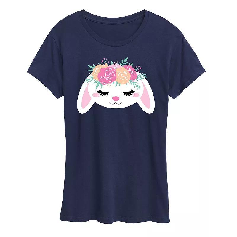 Womens Bunny Face With Flower Crown Graphic Tee Product Image