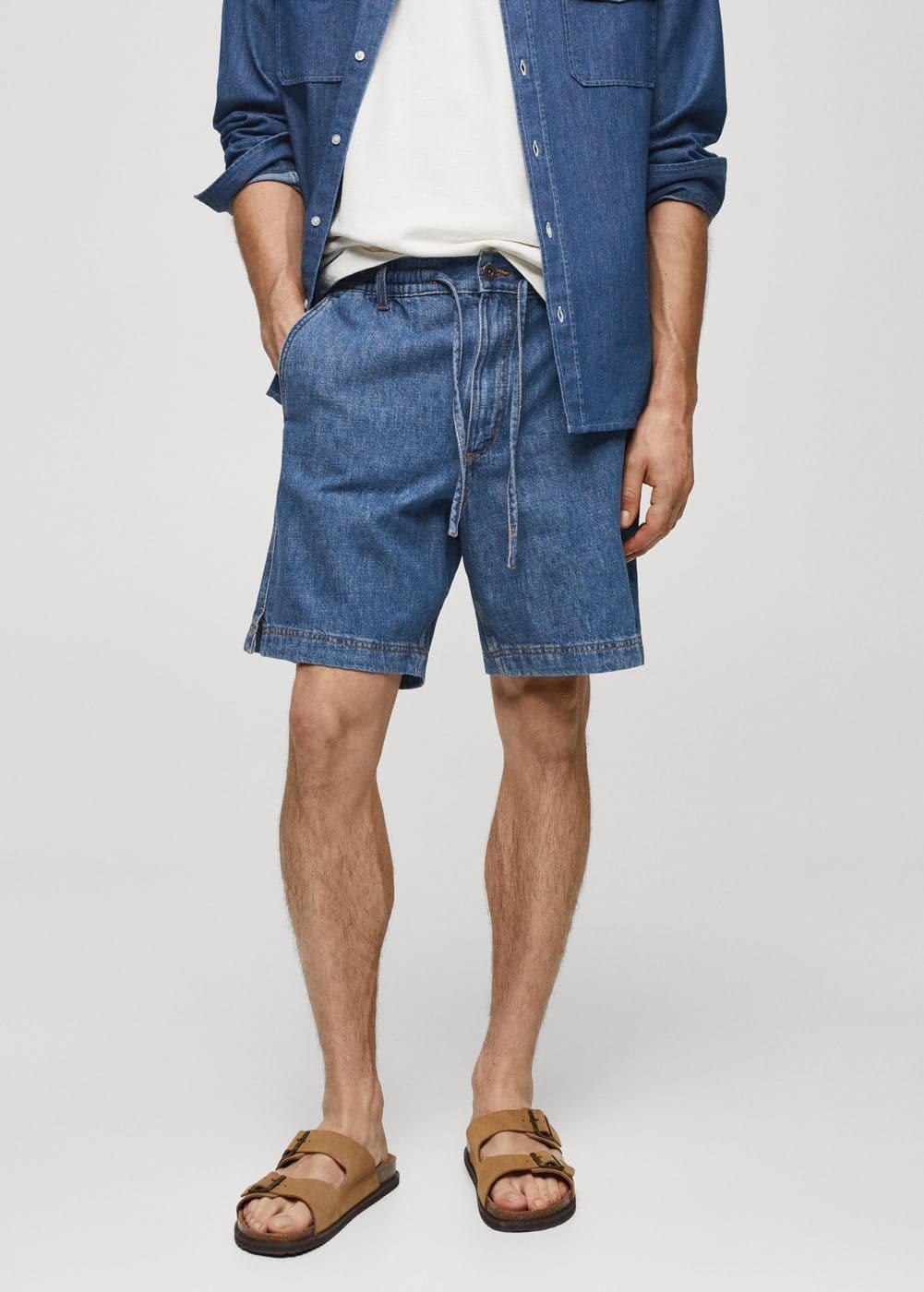 MANGO MAN - Denim bermuda shorts with drawstring dark blueMen Product Image