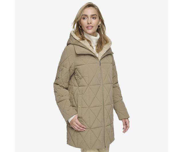 Islee Quilted Womenss Puffer Coat With Popcorn Sherpa Trimming and Removable Hooded Bib Product Image