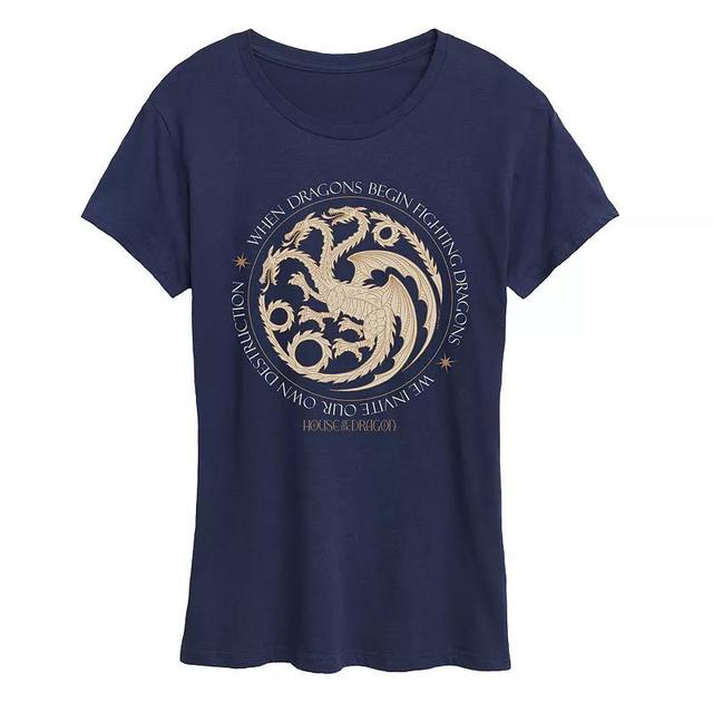 Womens House of the Dragon Dragons Begin Fighting Graphic Tee Blue Product Image