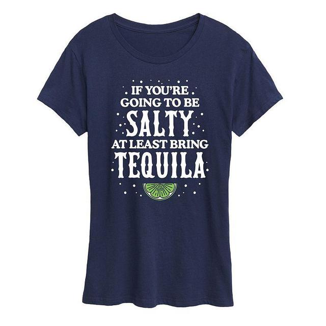 Womens Be Salty Bring Tequila Graphic Tee Blue Product Image