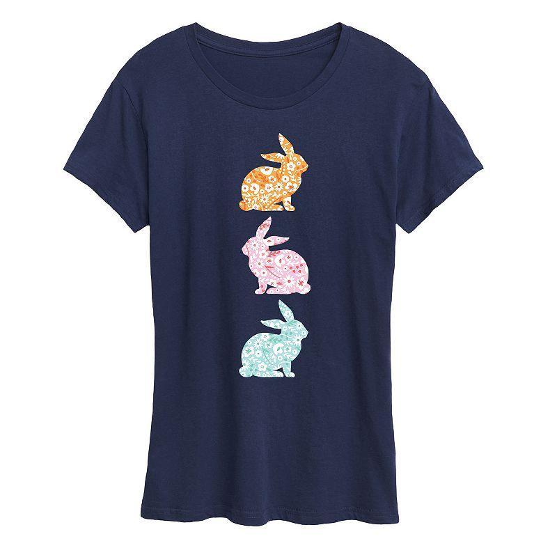 Womens Stacked Patterned Bunnies Graphic Tee Blue Product Image