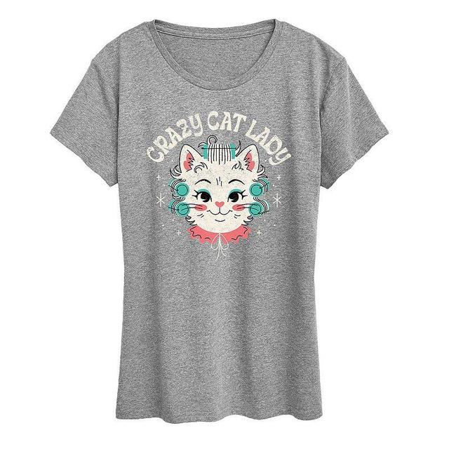 Womens Crazy Cat Lady Graphic Tee Grey Gray Product Image