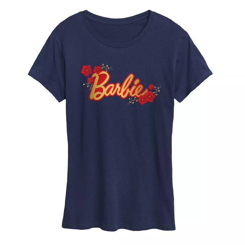 Womens Barbie Logo Red Floral Graphic Tee Blue Product Image