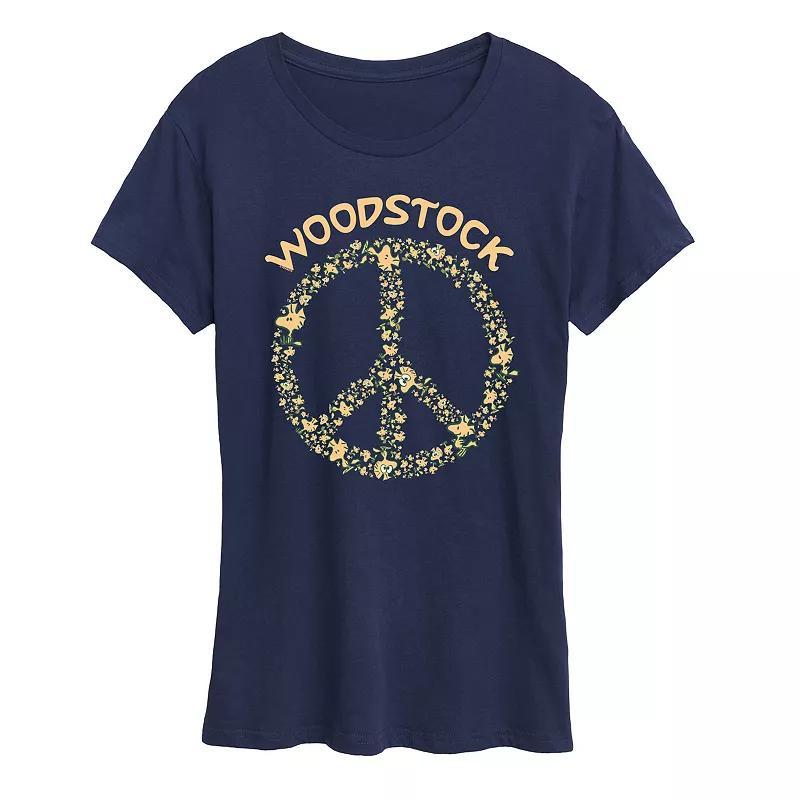 Womens Peanuts Woodstock Peace Sign Graphic Tee, Girls Blue Product Image