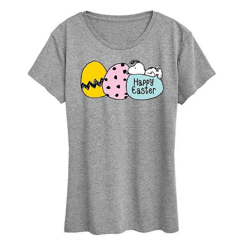 Womens Peanuts Snoopy Happy Easter Eggs Graphic Tee Grey Gray Product Image