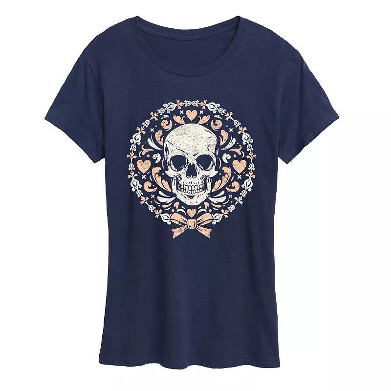 Womens Coquette Skull Graphic Tee Grey Green Product Image