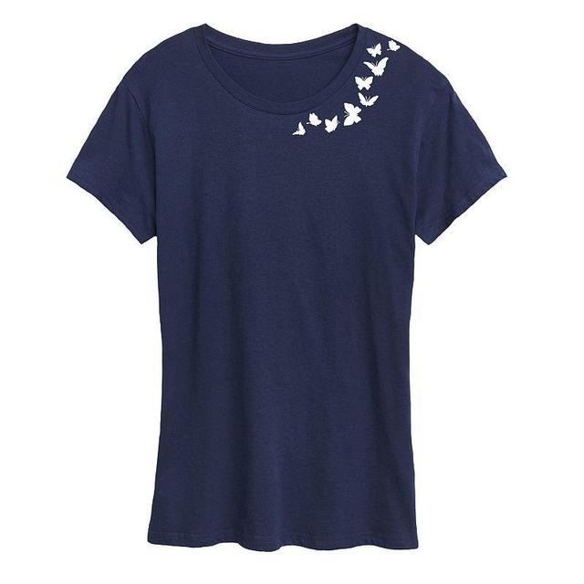 Womens Butterflies Graphic Tee Blue Product Image