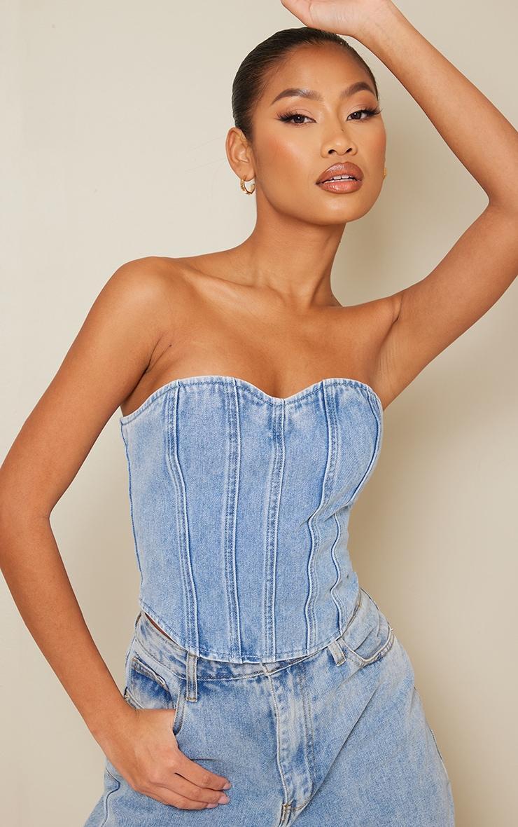  Acid Blue Wash Seam Detail Denim Corset Top product image