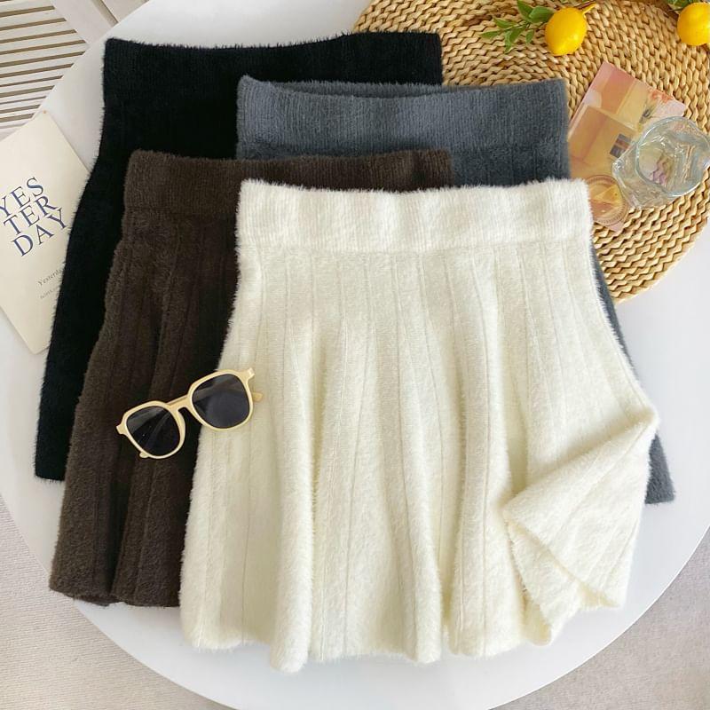 High Rise Plain Knitted Mini A-Line Skirt product image