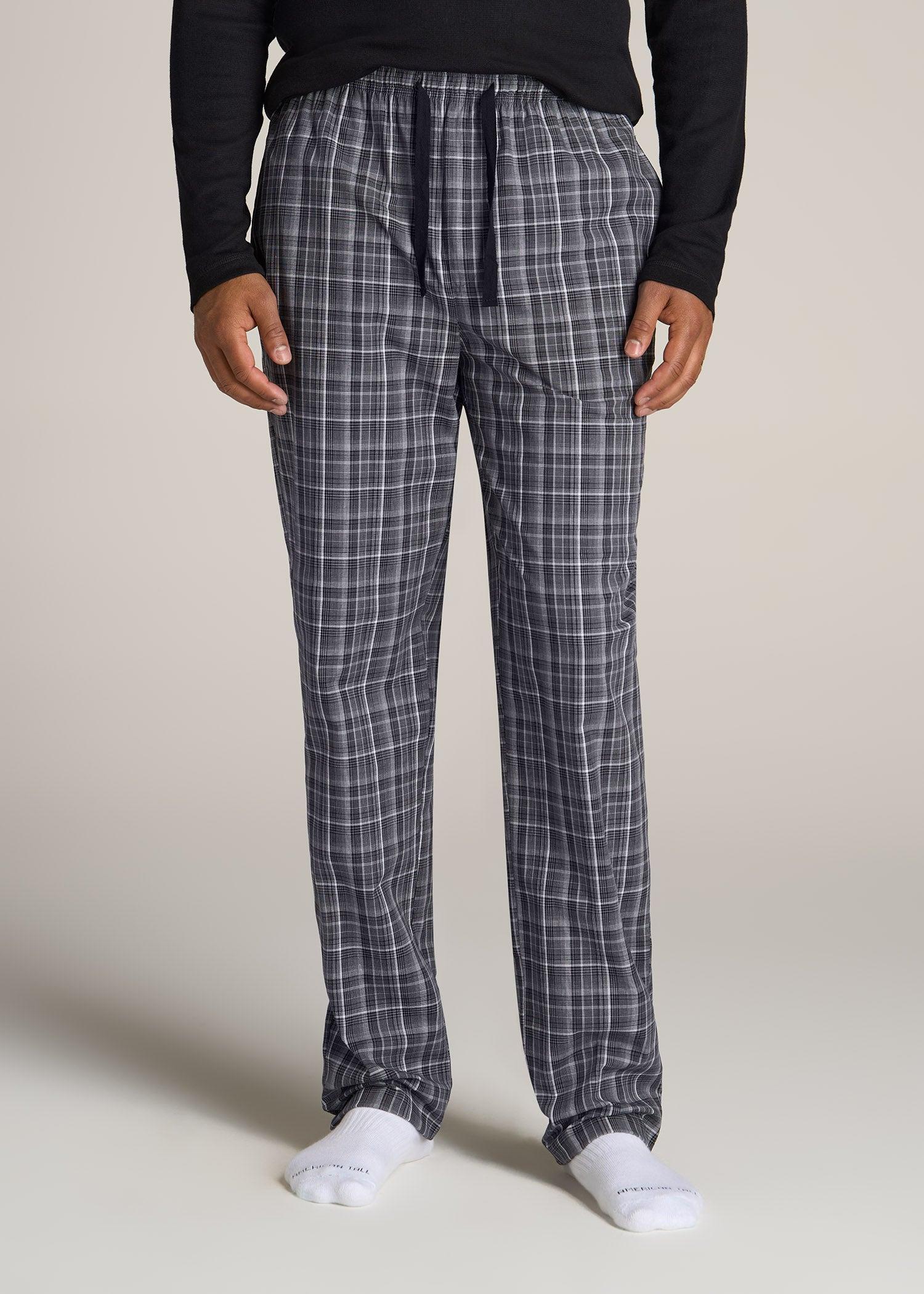 Woven Pajama Pants for Tall Men in Black & Grey Plaid Male Product Image