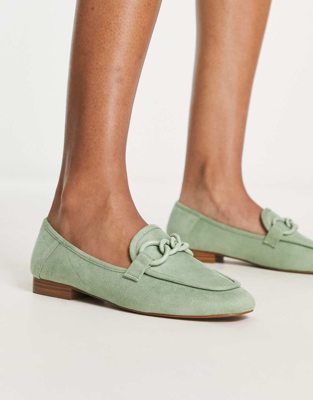 ASOS DESIGN Modern loafer with chain in sage green Product Image