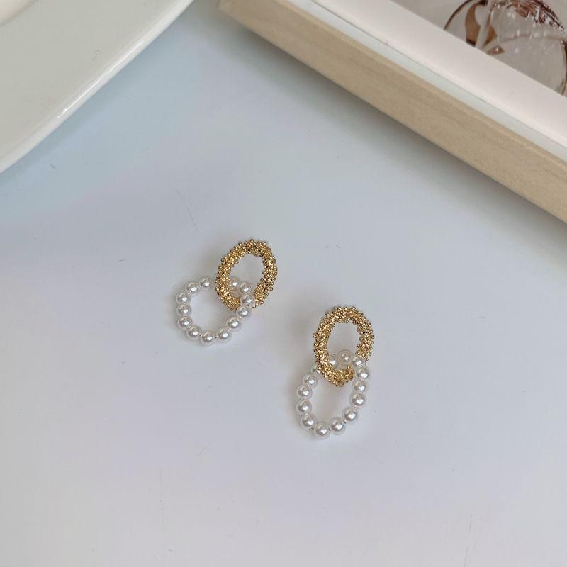 Faux Pearl Beaded Double Hoop Drop Earring Product Image