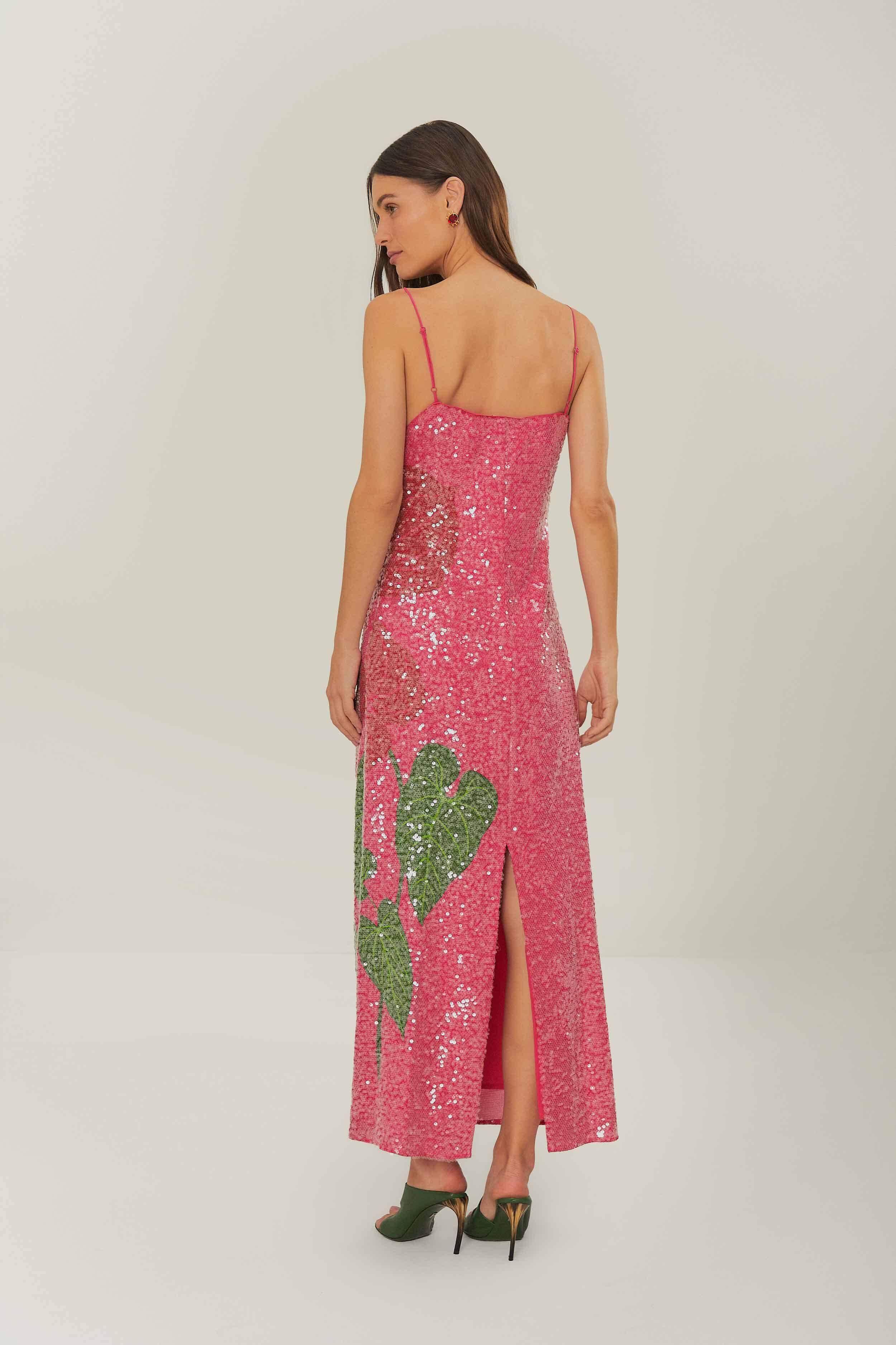 Pink Anthurium Flowers Slip Maxi Dress Product Image