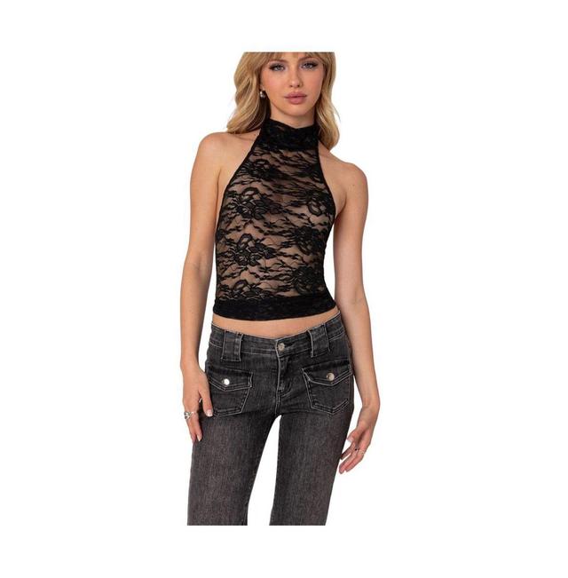 Edikted Womens Alena High Neck Sheer Lace Top Product Image