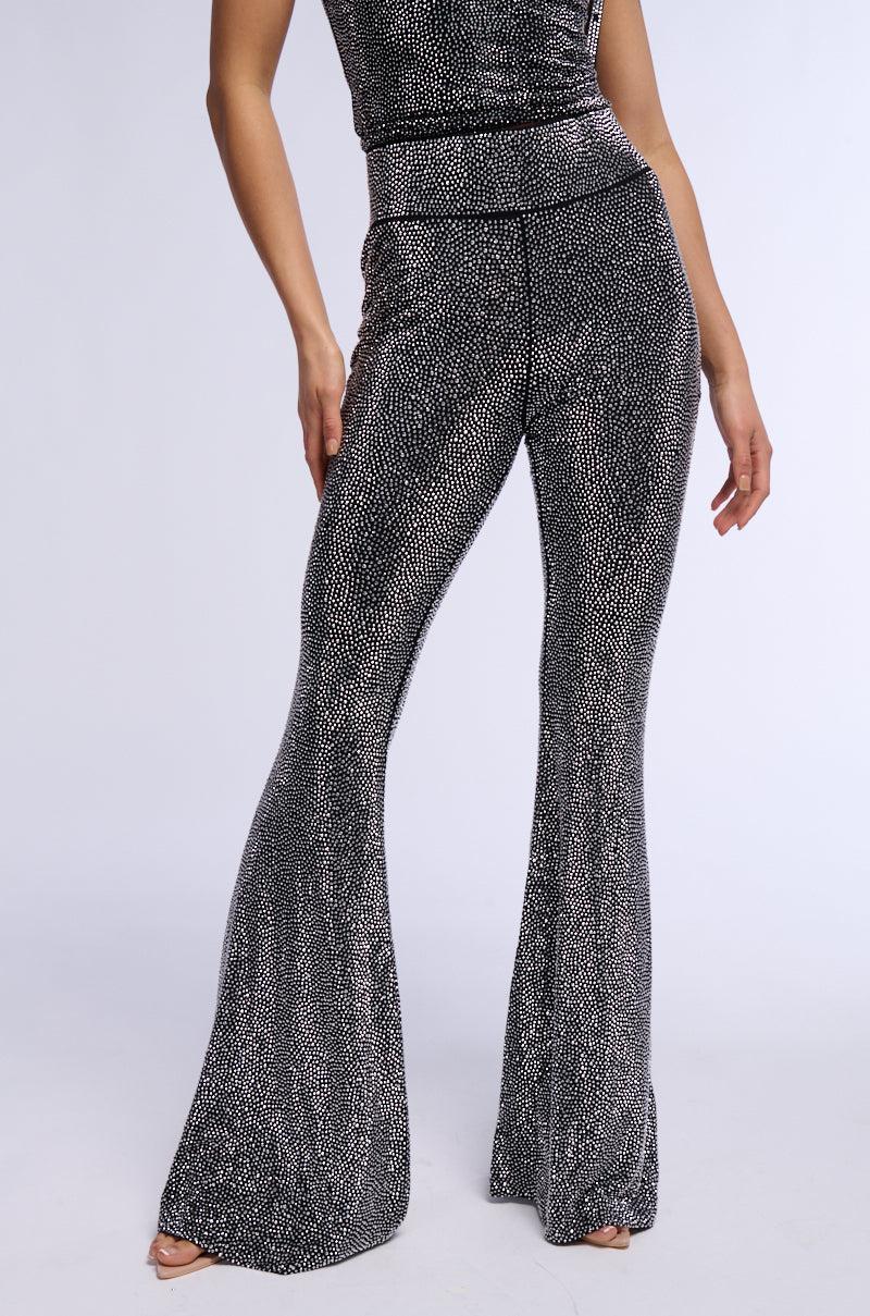 RHINESTONE MESH HIGH WAIST FLARE LEGGING product image