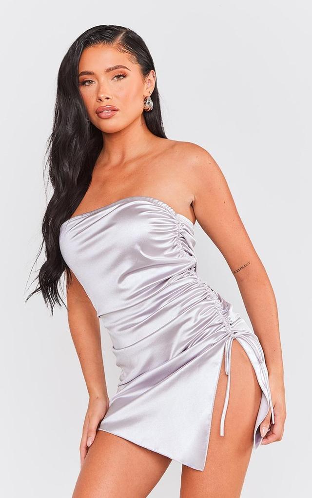 Silver Bandeau Metallic Ruched Dress Product Image