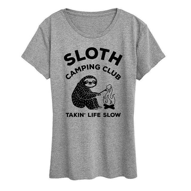 Womens Sloth Camping Club Graphic Tee Grey Gray Product Image