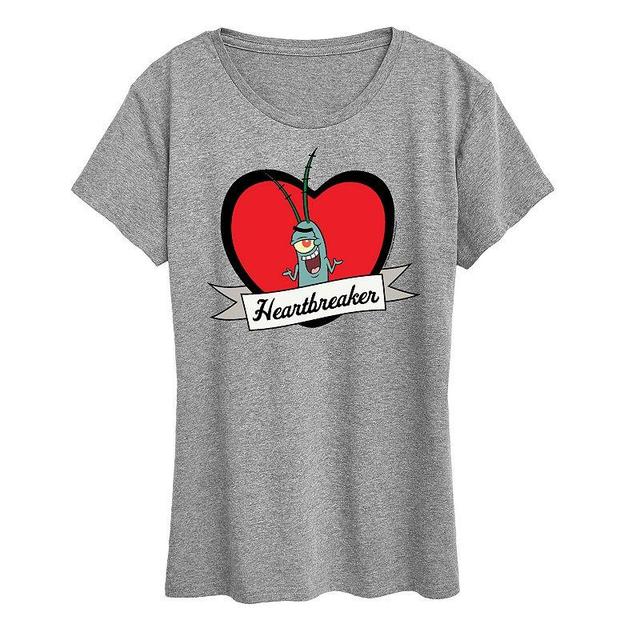 Womens Spongebob Squarepants Plankton Heartbreaker Graphic Tee Grey Gray Product Image