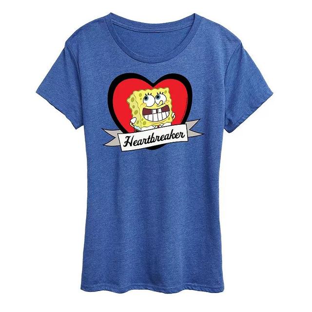 Womens Spongebob Squarepants Heartbreaker Graphic Tee Grey Royal Blue Product Image