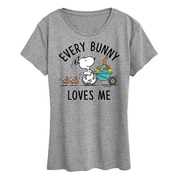 Womens Peanuts Snoopy Every Bunny Loves Me Graphic Tee Grey Royal Blue Product Image