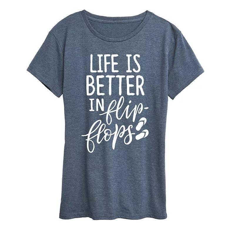 Womens Life Is Better In Flip Flops Graphic Tee Grey Blue Product Image