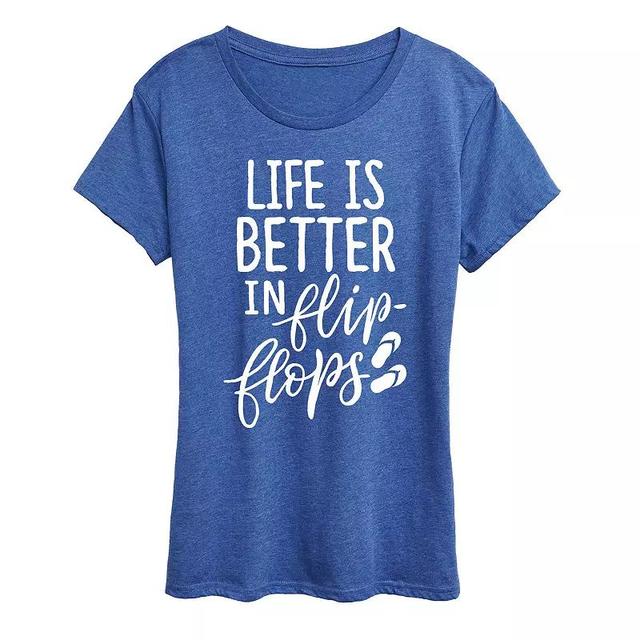 Womens Life Is Better In Flip Flops Graphic Tee Grey Royal Blue Product Image