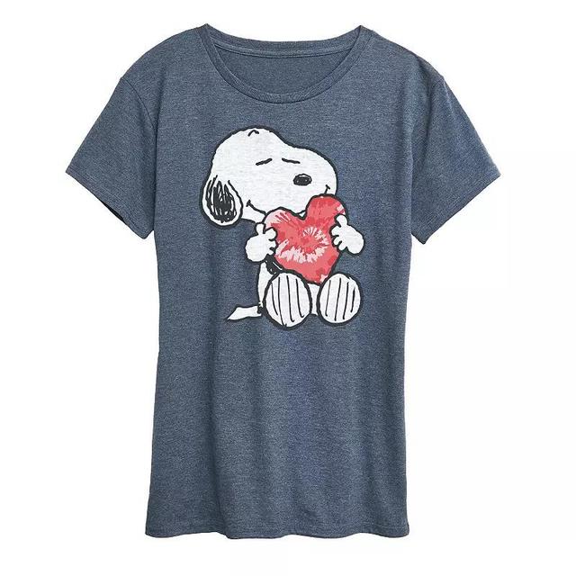 Womens Peanuts Snoopy With Heart Graphic Tee, Girls Grey Red Product Image