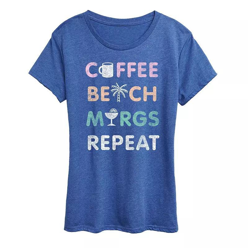 Womens Coffee Beach Repeat Graphic Tee Heather Grey Product Image