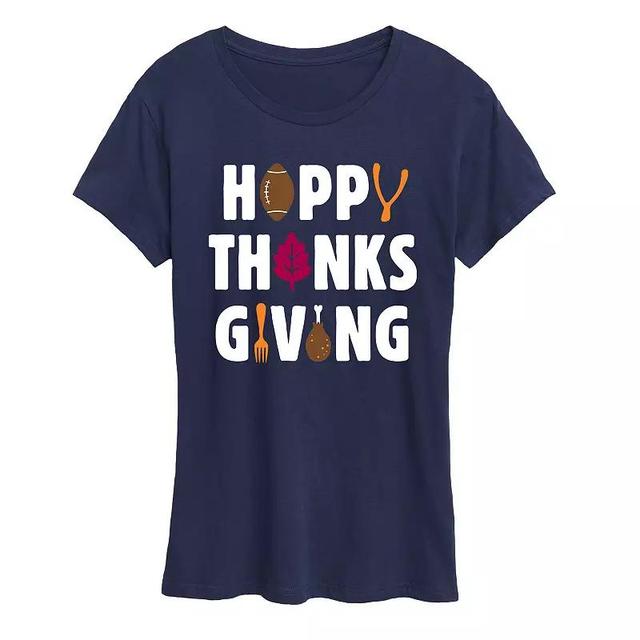 Womens Happy Thanksgiving Icons Graphic Tee, Girls Blue Product Image