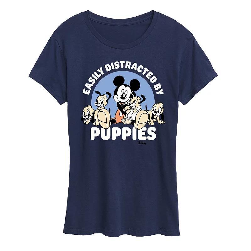 Disneys Mickey Mouse Womens Distracted By Puppies Graphic Tee, Girls Blue product image